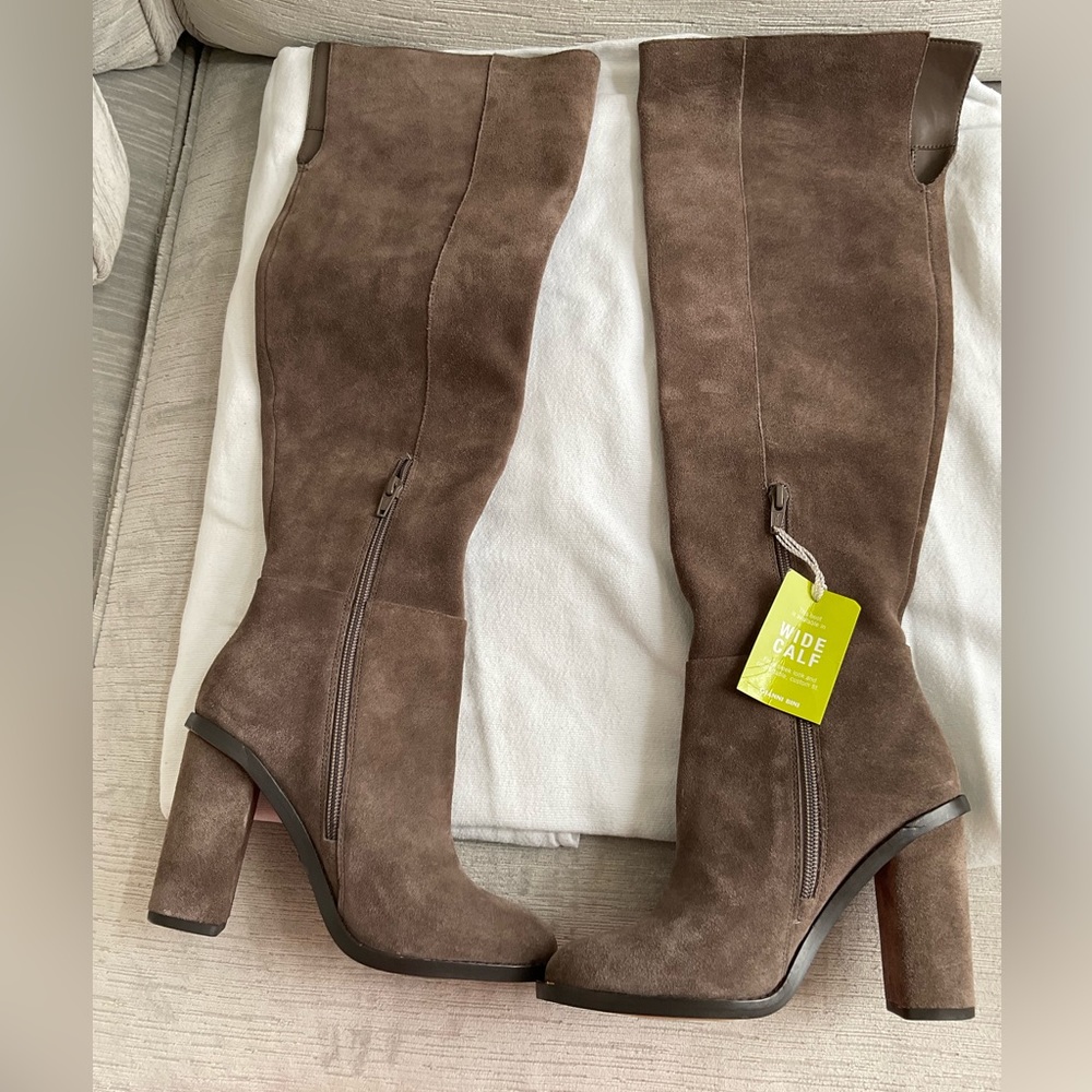 Gianni Bini Barrine Suede Over-the-Knee Block Heel Wide-Calf Boots NWT Size 5.5